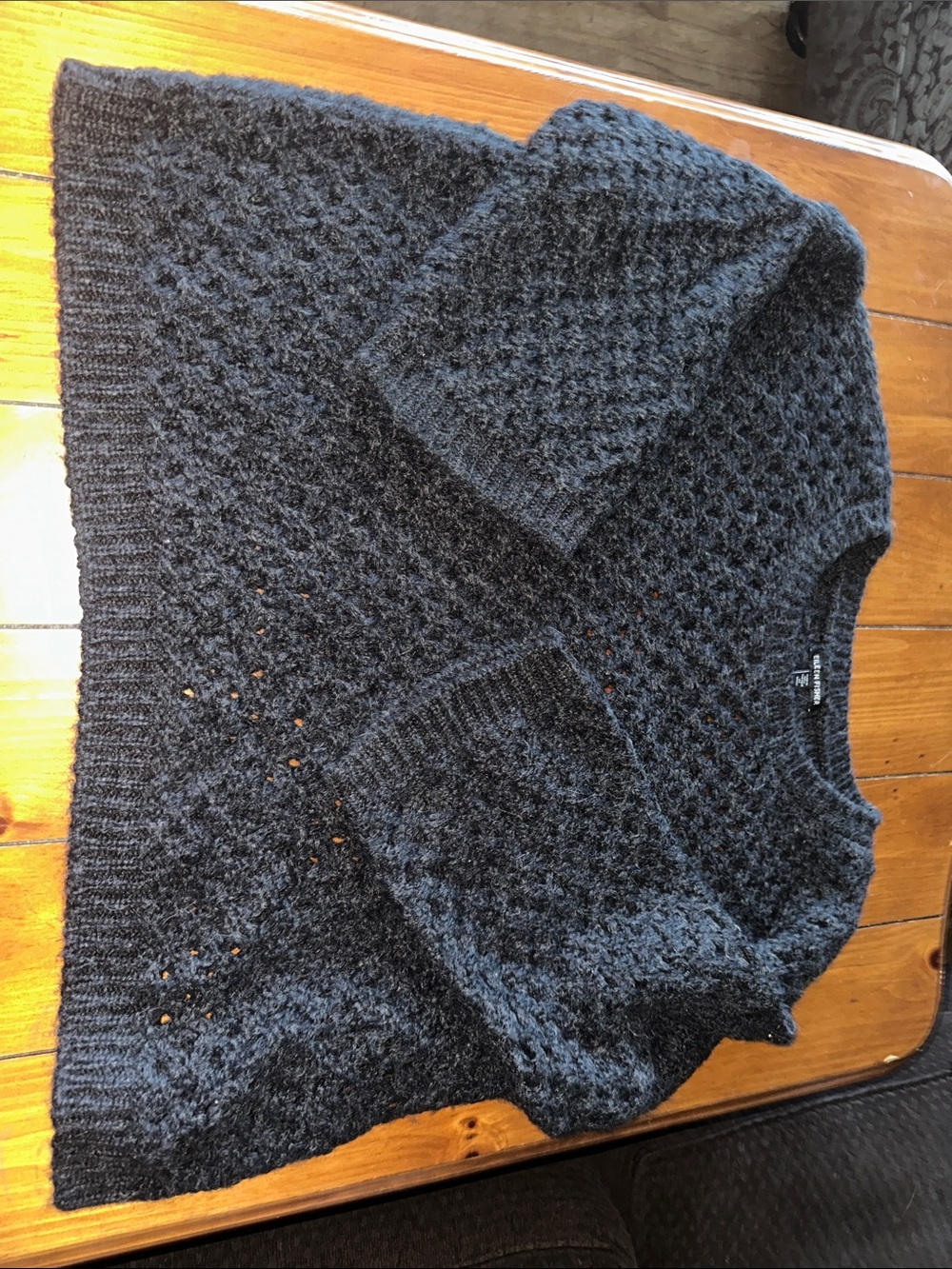 Eileen Fisher Black Open-Weave Crewneck Sweater